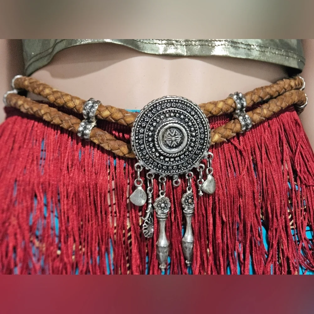 Vintage Made in Italy Braided Leather Medallion Belt – Artisan Statement Piece